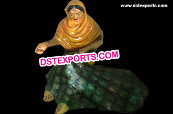 Punjabi Fiber Lady Statue With Phulkari