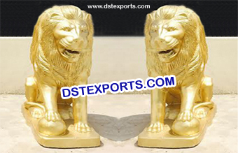 Golden Fiber Lion Welcome Statues