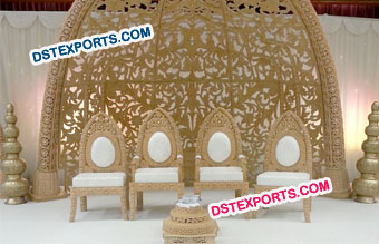 Wooden Hand Carved Mandap Chairs Set