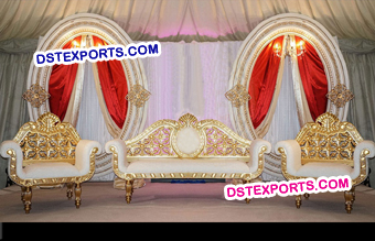 Designer Golden Carved Wedding Stage Furniture