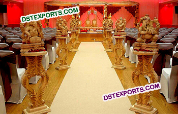 Ganesha Heart Pillar Wooden Mandap