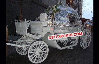White Beautiful Cinderella Horse Drawn Carriage