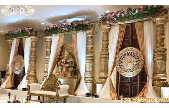 Traditional Gold Stage Setup for Indian Wedding