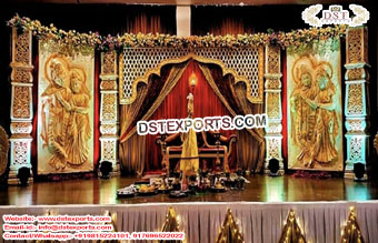 Golden Radha Krishna Wedding Stage Set