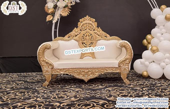White Golden Carved Wedding Couch